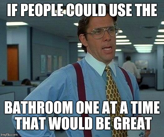That Would Be Great Meme | IF PEOPLE COULD USE THE BATHROOM ONE AT A TIME THAT WOULD BE GREAT | image tagged in memes,that would be great | made w/ Imgflip meme maker