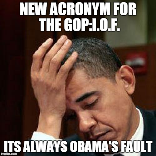 Obama Facepalm 250px | NEW ACRONYM FOR THE GOP:I.O.F. ITS ALWAYS OBAMA'S FAULT | image tagged in obama facepalm 250px | made w/ Imgflip meme maker