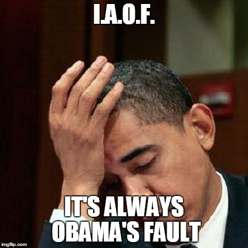 Obama Facepalm 250px | I.A.O.F. IT'S ALWAYS OBAMA'S FAULT | image tagged in obama facepalm 250px | made w/ Imgflip meme maker
