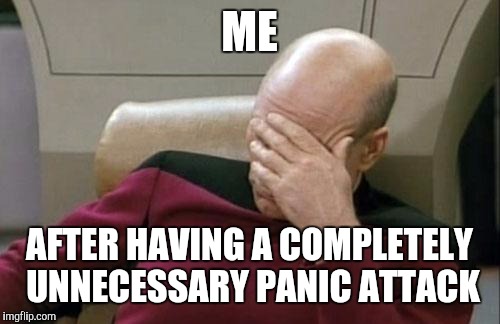 Captain Picard Facepalm | ME; AFTER HAVING A COMPLETELY UNNECESSARY PANIC ATTACK | image tagged in memes,captain picard facepalm | made w/ Imgflip meme maker