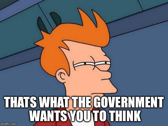 THATS WHAT THE GOVERNMENT WANTS YOU TO THINK | image tagged in memes,futurama fry | made w/ Imgflip meme maker