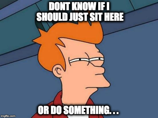 Futurama Fry Meme | DONT KNOW IF I SHOULD JUST SIT HERE; OR DO SOMETHING. . . | image tagged in memes,futurama fry | made w/ Imgflip meme maker