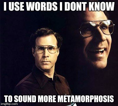 Will Ferrell |  I USE WORDS I DONT KNOW; TO SOUND MORE METAMORPHOSIS | image tagged in memes,will ferrell | made w/ Imgflip meme maker