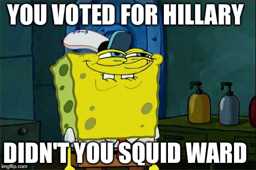 Don't You Squidward | YOU VOTED FOR HILLARY; DIDN'T YOU SQUID WARD | image tagged in memes,dont you squidward | made w/ Imgflip meme maker