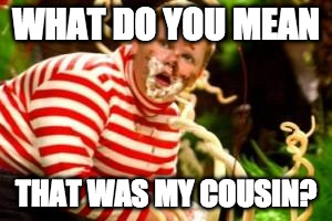 Fat kid eating candy  | WHAT DO YOU MEAN; THAT WAS MY COUSIN? | image tagged in fat kid eating candy | made w/ Imgflip meme maker