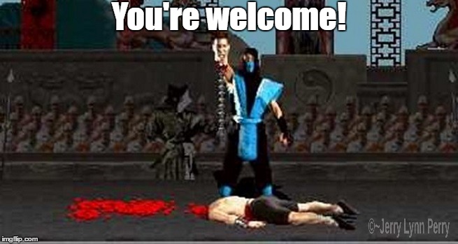 Common courtesy | You're welcome! | image tagged in mortal kombat | made w/ Imgflip meme maker