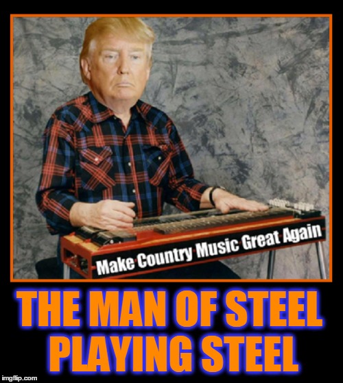 The Reigning King of Country | THE MAN OF STEEL PLAYING STEEL | image tagged in vince vance,donald trump,potus,maga,country music,make country music great again | made w/ Imgflip meme maker