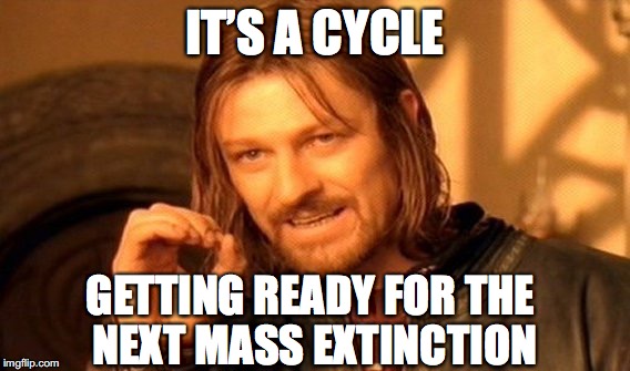 One Does Not Simply Meme | IT’S A CYCLE GETTING READY FOR THE NEXT MASS EXTINCTION | image tagged in memes,one does not simply | made w/ Imgflip meme maker