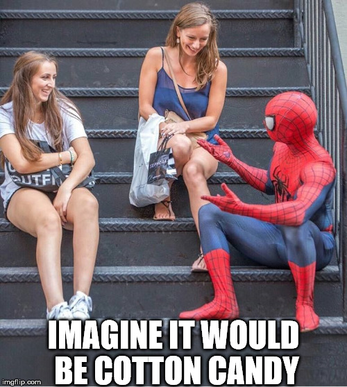Spidey | IMAGINE IT WOULD BE COTTON CANDY | image tagged in spidey | made w/ Imgflip meme maker