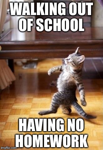Cool Cat Stroll | WALKING OUT OF SCHOOL; HAVING NO HOMEWORK | image tagged in memes,cool cat stroll | made w/ Imgflip meme maker