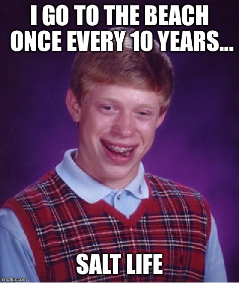 Bad Luck Brian Meme | I GO TO THE BEACH ONCE EVERY 10 YEARS... SALT LIFE | image tagged in memes,bad luck brian | made w/ Imgflip meme maker