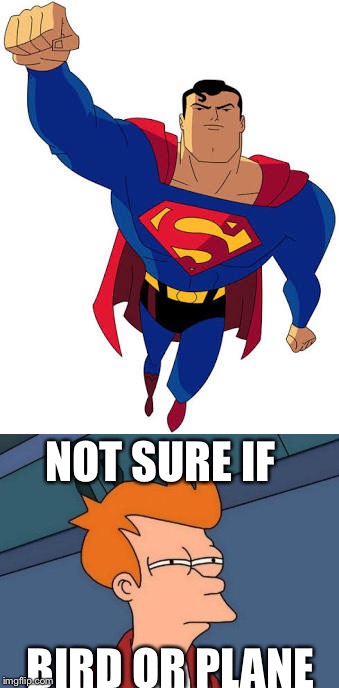 NOT SURE IF; BIRD OR PLANE | image tagged in futurama fry,superman | made w/ Imgflip meme maker