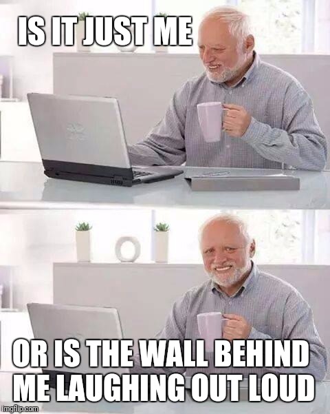 Hide the Pain Harold Meme | IS IT JUST ME; OR IS THE WALL BEHIND ME LAUGHING OUT LOUD | image tagged in memes,hide the pain harold | made w/ Imgflip meme maker