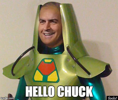 Lex Sheen | HELLO CHUCK | image tagged in charlie sheen,lex luthor | made w/ Imgflip meme maker