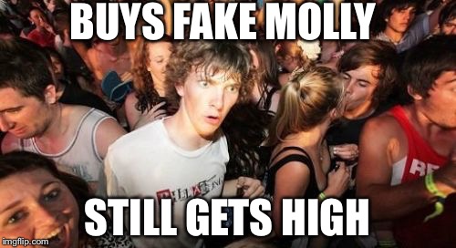 Sudden Clarity Clarence Meme | BUYS FAKE MOLLY; STILL GETS HIGH | image tagged in memes,sudden clarity clarence | made w/ Imgflip meme maker