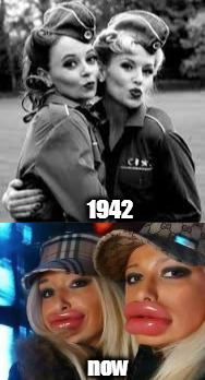 find the difference | 1942; now | image tagged in duck face chicks | made w/ Imgflip meme maker