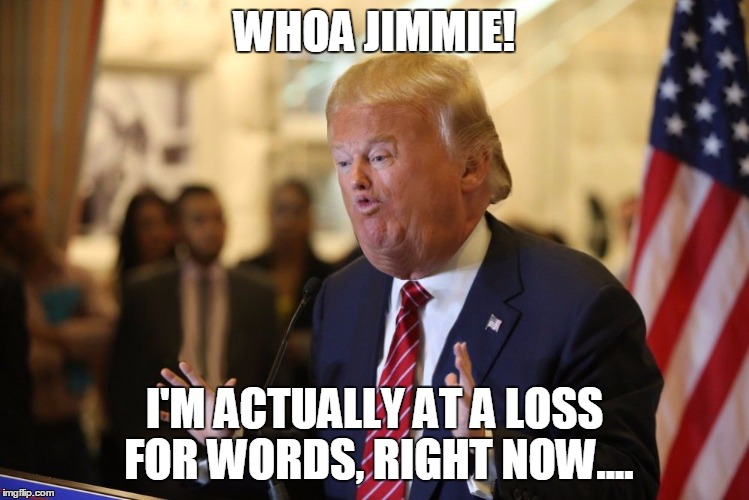 Lil' Trump | WHOA JIMMIE! I'M ACTUALLY AT A LOSS FOR WORDS, RIGHT NOW.... | image tagged in lil' trump | made w/ Imgflip meme maker
