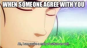 Ah,I see you are a man of culture as well | WHEN SOMEONE AGREE WITH YOU | image tagged in ah i see you are a man of culture as well | made w/ Imgflip meme maker