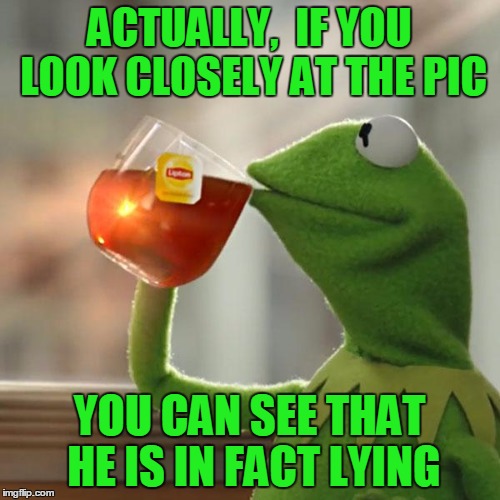But That's None Of My Business Meme | ACTUALLY,  IF YOU LOOK CLOSELY AT THE PIC YOU CAN SEE THAT HE IS IN FACT LYING | image tagged in memes,but thats none of my business,kermit the frog | made w/ Imgflip meme maker