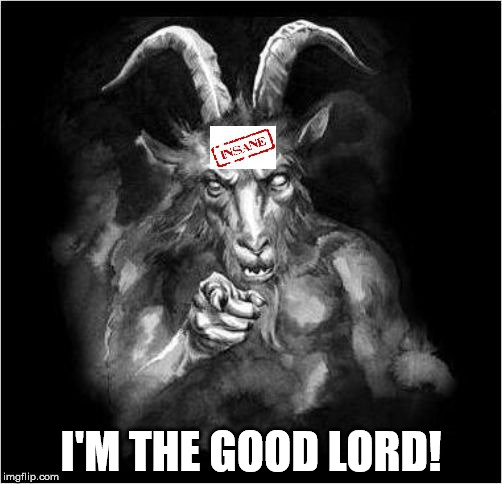 Madness | I'M THE GOOD LORD! | image tagged in satan speaks,satan,insanity | made w/ Imgflip meme maker