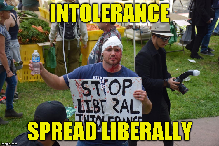 INTOLERANCE; SPREAD LIBERALLY | image tagged in liberal intolerance | made w/ Imgflip meme maker