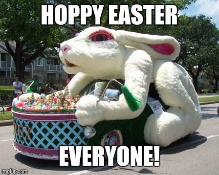 Quick, to the bunny mobile | HOPPY EASTER; EVERYONE! | image tagged in strange cars,cuz cars,easter,bunny car,memes | made w/ Imgflip meme maker