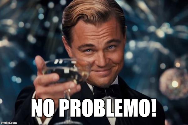 Leonardo Dicaprio Cheers Meme | NO PROBLEMO! | image tagged in memes,leonardo dicaprio cheers | made w/ Imgflip meme maker