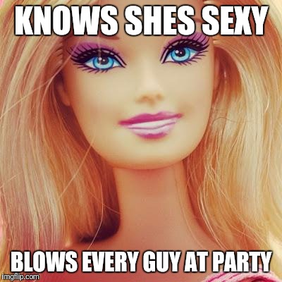 Barbiemakeup | KNOWS SHES SEXY; BLOWS EVERY GUY AT PARTY | image tagged in barbiemakeup | made w/ Imgflip meme maker