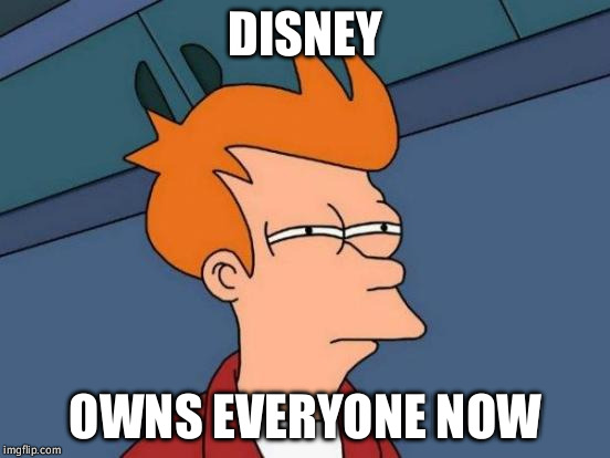 Futurama Fry Meme | DISNEY OWNS EVERYONE NOW | image tagged in memes,futurama fry | made w/ Imgflip meme maker