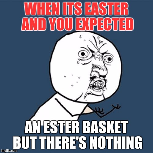 Y U No | WHEN ITS EASTER AND YOU EXPECTED; AN ESTER BASKET BUT THERE'S NOTHING | image tagged in memes,y u no | made w/ Imgflip meme maker