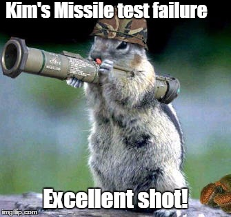 Bazooka Squirrel | Kim's Missile test failure; Excellent shot! | image tagged in memes,bazooka squirrel | made w/ Imgflip meme maker