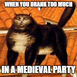 WHEN YOU DRANK TOO MUCH; IN A MEDIEVAL PARTY | image tagged in drunk cat | made w/ Imgflip meme maker