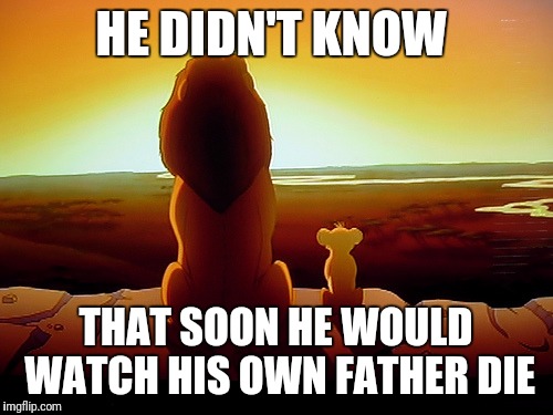 Lion King | HE DIDN'T KNOW; THAT SOON HE WOULD WATCH HIS OWN FATHER DIE | image tagged in memes,lion king | made w/ Imgflip meme maker