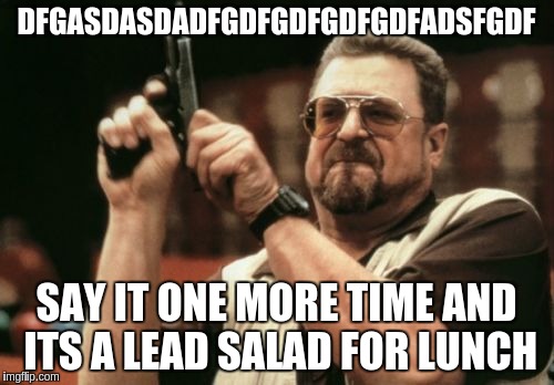 Am I The Only One Around Here Meme | DFGASDASDADFGDFGDFGDFGDFADSFGDF; SAY IT ONE MORE TIME AND ITS A LEAD SALAD FOR LUNCH | image tagged in memes,am i the only one around here | made w/ Imgflip meme maker
