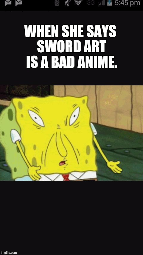 WHEN SHE SAYS SWORD ART IS A BAD ANIME. | image tagged in why | made w/ Imgflip meme maker