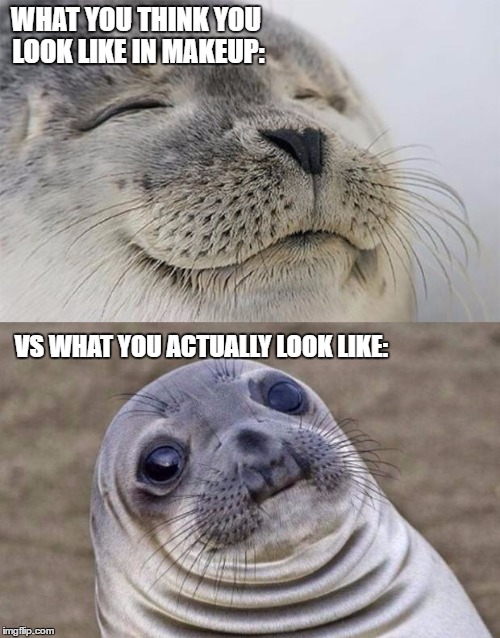 Short Satisfaction VS Truth | WHAT YOU THINK YOU LOOK LIKE IN MAKEUP:; VS WHAT YOU ACTUALLY LOOK LIKE: | image tagged in memes,short satisfaction vs truth | made w/ Imgflip meme maker