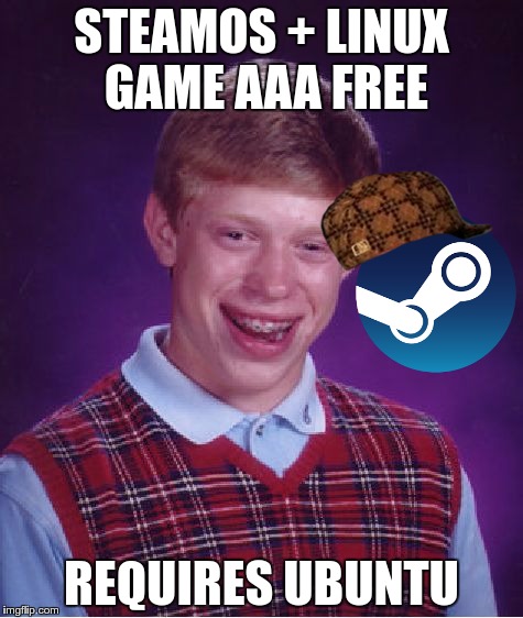 This had happened to me god knows how many times. | STEAMOS + LINUX GAME AAA FREE; REQUIRES UBUNTU | image tagged in steam,bad luck brian,pc gaming,linux | made w/ Imgflip meme maker