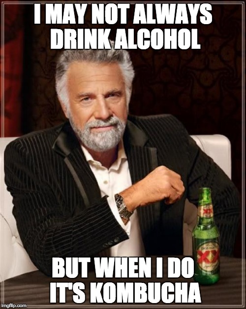 The Most Interesting Man In The World | I MAY NOT ALWAYS DRINK ALCOHOL; BUT WHEN I DO IT'S KOMBUCHA | image tagged in memes,the most interesting man in the world,kombucha,alcohol | made w/ Imgflip meme maker