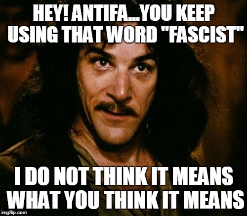 HEY! ANTIFA...YOU KEEP USING THAT WORD "FASCIST" I DO NOT THINK IT MEANS WHAT YOU THINK IT MEANS | made w/ Imgflip meme maker