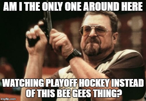 Am I The Only One Around Here Meme | AM I THE ONLY ONE AROUND HERE; WATCHING PLAYOFF HOCKEY INSTEAD OF THIS BEE GEES THING? | image tagged in memes,am i the only one around here | made w/ Imgflip meme maker