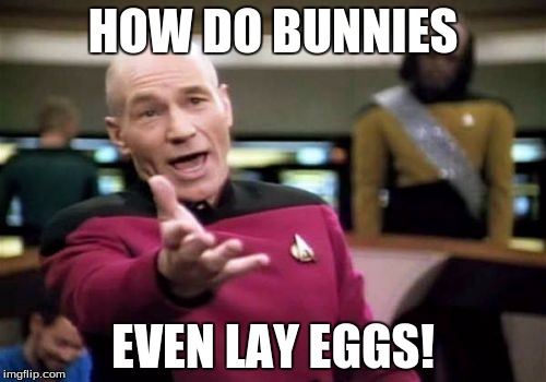 The question every kid asks | HOW DO BUNNIES; EVEN LAY EGGS! | image tagged in memes,picard wtf,easter | made w/ Imgflip meme maker