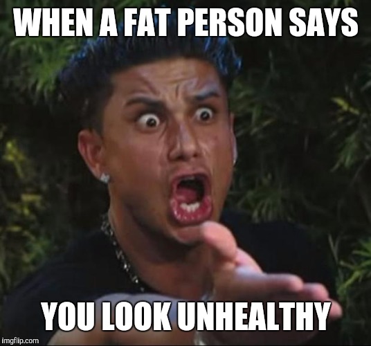 You wish you could say something back | WHEN A FAT PERSON SAYS; YOU LOOK UNHEALTHY | image tagged in memes,dj pauly d,diet,fat,skinny | made w/ Imgflip meme maker