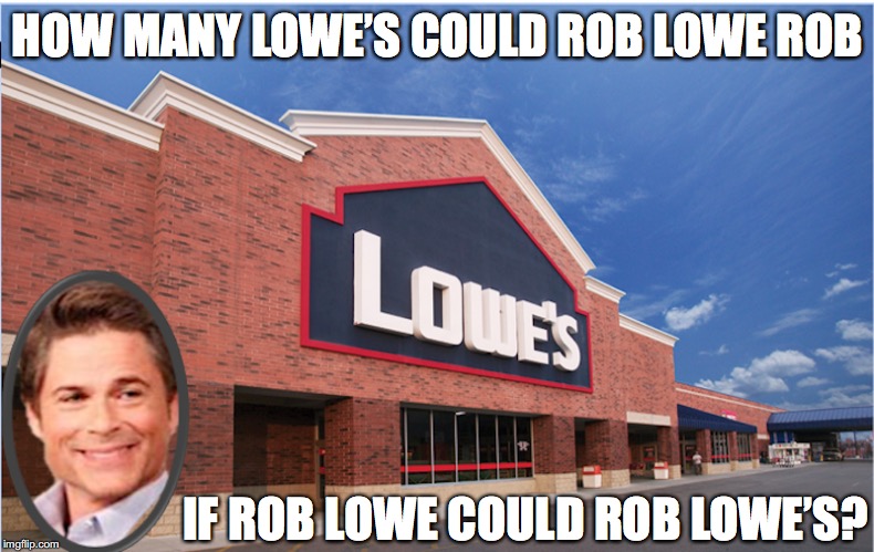 Tongue Twister | HOW MANY LOWE’S COULD ROB LOWE ROB; IF ROB LOWE COULD ROB LOWE’S? | image tagged in rob lowe party | made w/ Imgflip meme maker