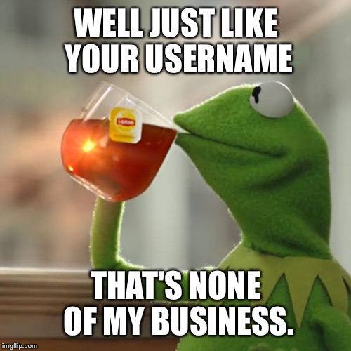 WELL JUST LIKE YOUR USERNAME THAT'S NONE OF MY BUSINESS. | image tagged in memes,but thats none of my business,kermit the frog | made w/ Imgflip meme maker