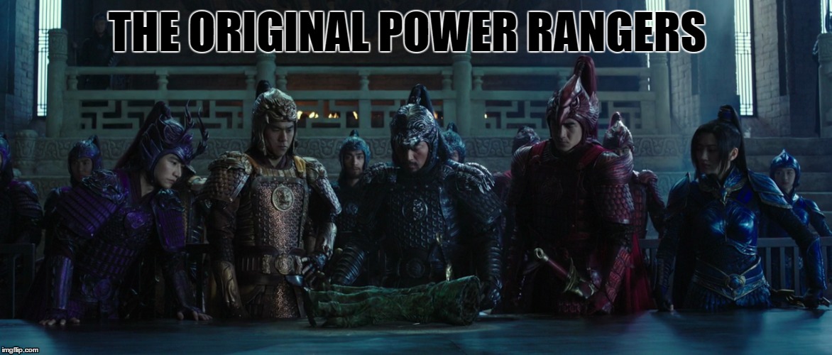 from the the great wall movie  | THE ORIGINAL POWER RANGERS | image tagged in matt damon,movie humor,2017,2016,power rangers | made w/ Imgflip meme maker