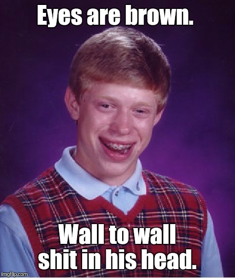 Bad Luck Brian Meme | Eyes are brown. Wall to wall shit in his head. | image tagged in memes,bad luck brian | made w/ Imgflip meme maker