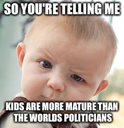 Politicians. | SO YOU'RE TELLING ME; KIDS ARE MORE MATURE THAN THE WORLDS POLITICIANS | image tagged in memes,skeptical baby | made w/ Imgflip meme maker