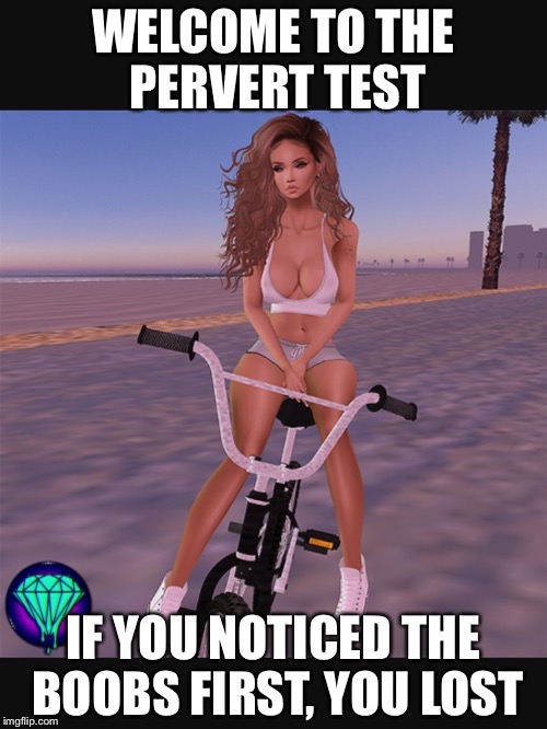 Pervert Test | WELCOME TO THE PERVERT TEST; IF YOU NOTICED THE BOOBS FIRST, YOU LOST | image tagged in sexy girl | made w/ Imgflip meme maker