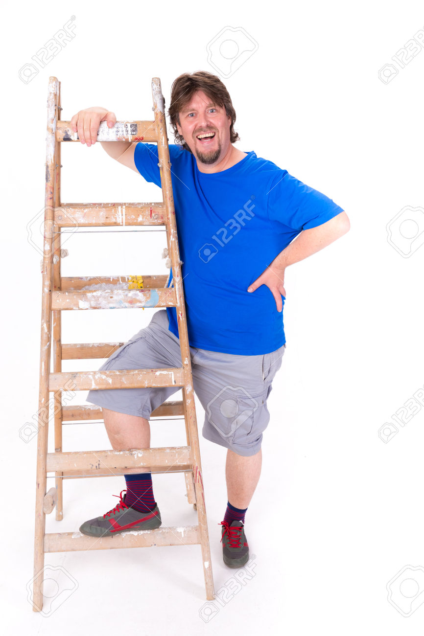 Smiling man on ladder Blank Meme Template