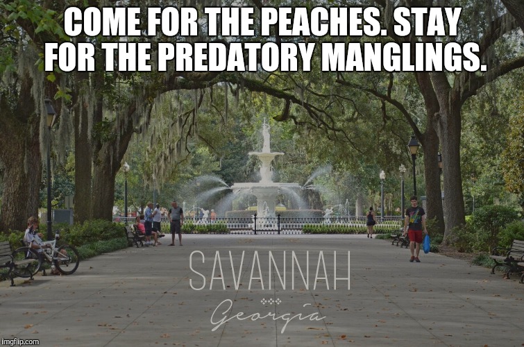 COME FOR THE PEACHES. STAY FOR THE PREDATORY MANGLINGS. | made w/ Imgflip meme maker